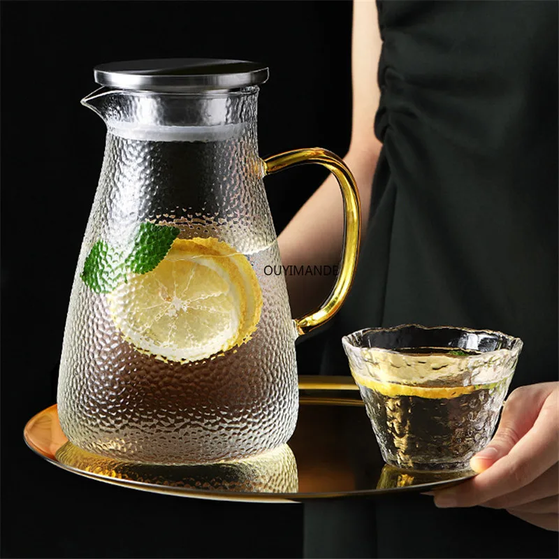 

High Capacity Glass Water Jar Juice Lemonade Jug Flower Tea Pot Hot/Cold Water Pitcher Heat-Proof Transparent Office Teapot