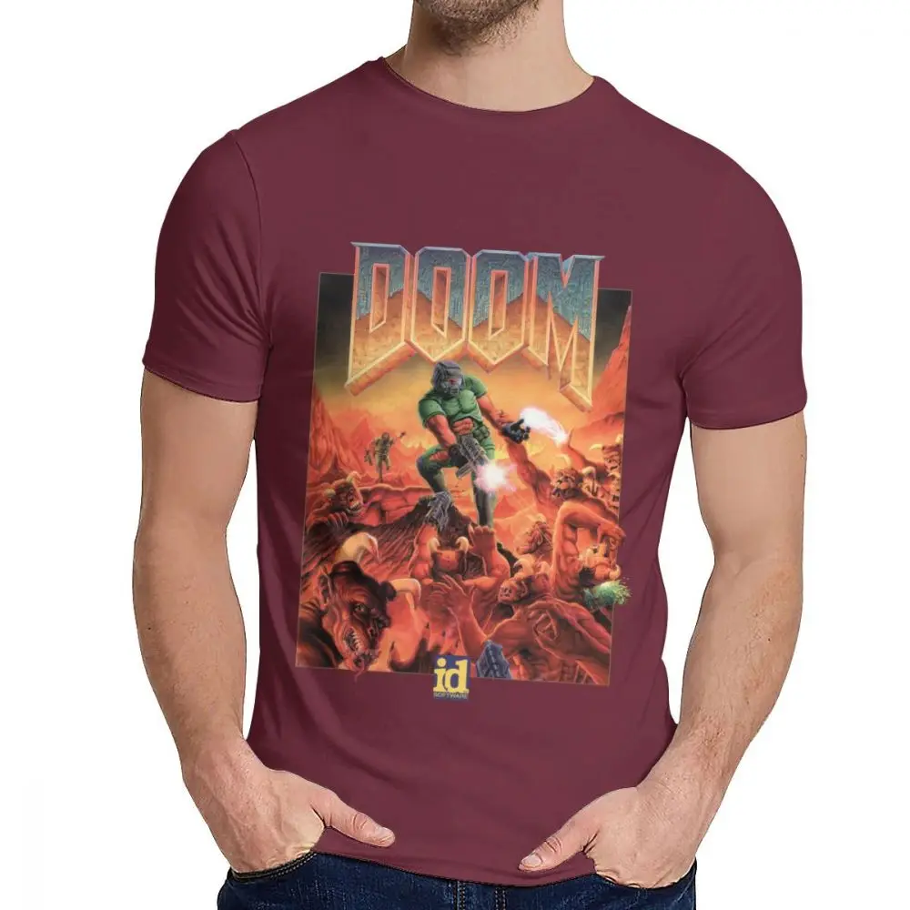 Picture Custom Doom II Hell On Earth 1994 T Shirt For Male Summer Cool Man Cotton T Shirt S-6XL - Цвет: Бургундия