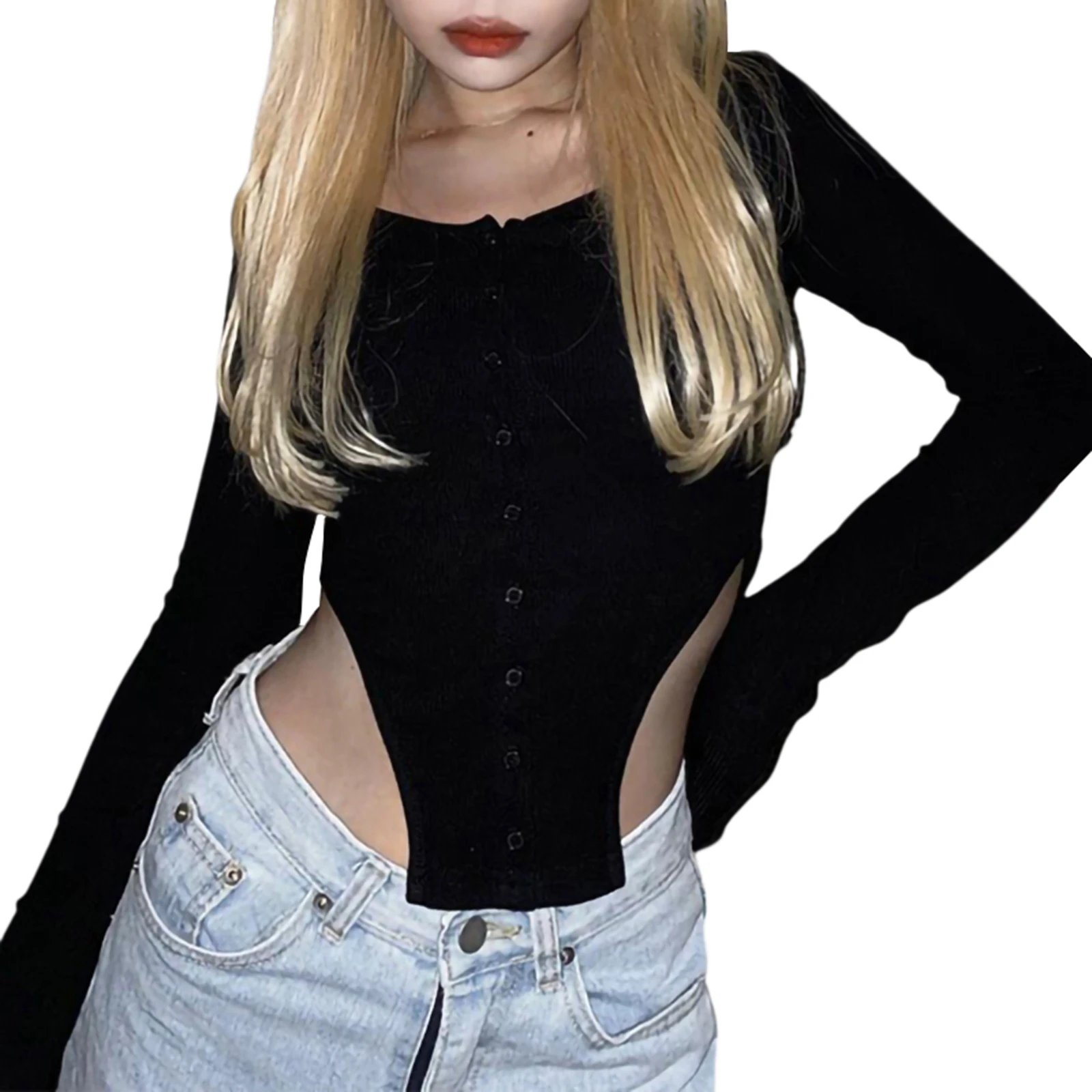 Женская рубашка на пуговицах пикантный однотонный топ с длинным рукавом и