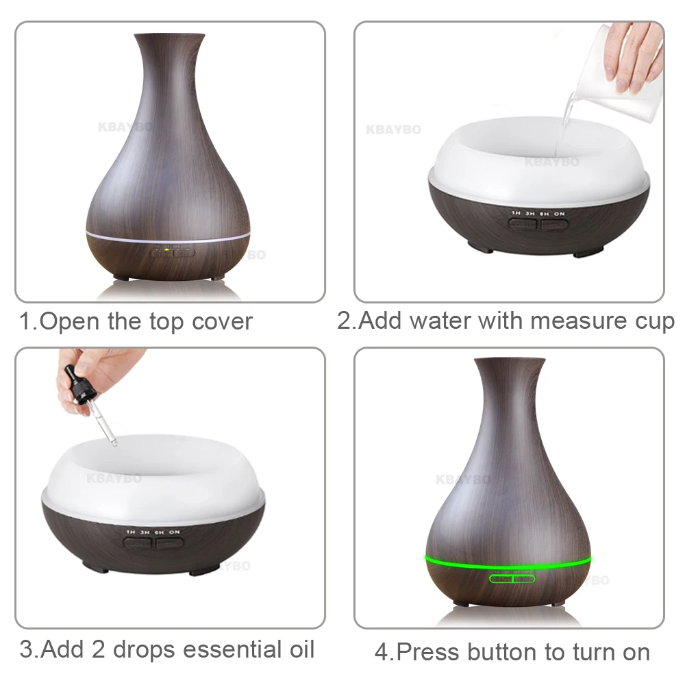 

KBAYBO 550ml Aroma Essential Oil Diffuser Electric Wood Grain Ultrasonic Cool Mist Humidifier for Office Home Bedroom LivingRoom