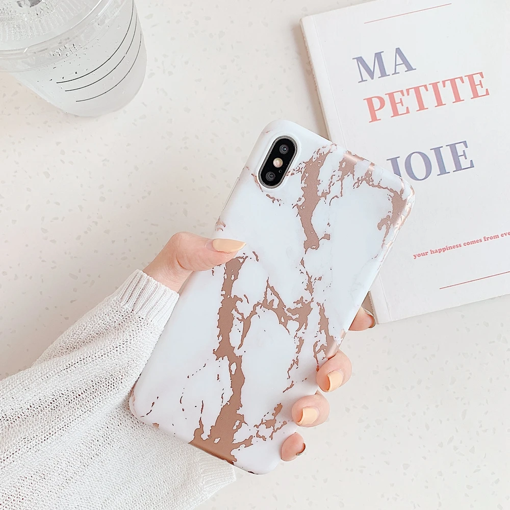 Чехол для iPhone 6 7 8 Plus новый розовый золотой мраморный Мягкий силиконовый чехол X XS