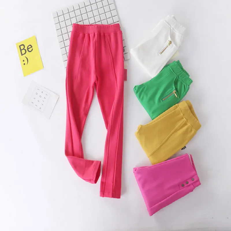 

BBD Kids Pants Girls Cotton Elastic Waist Solid Straight Active Fashion Trousers New Children 4 5 6 7 8 Years Clothes Pantalon