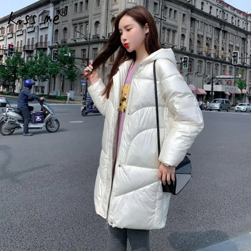 white Однотонная женская зимняя куртка пуховик для улицы теплое пальто с капюшоном ветронепроницаемая пуховая хлопковая одежда женское пальто средней длины - Цвет: white