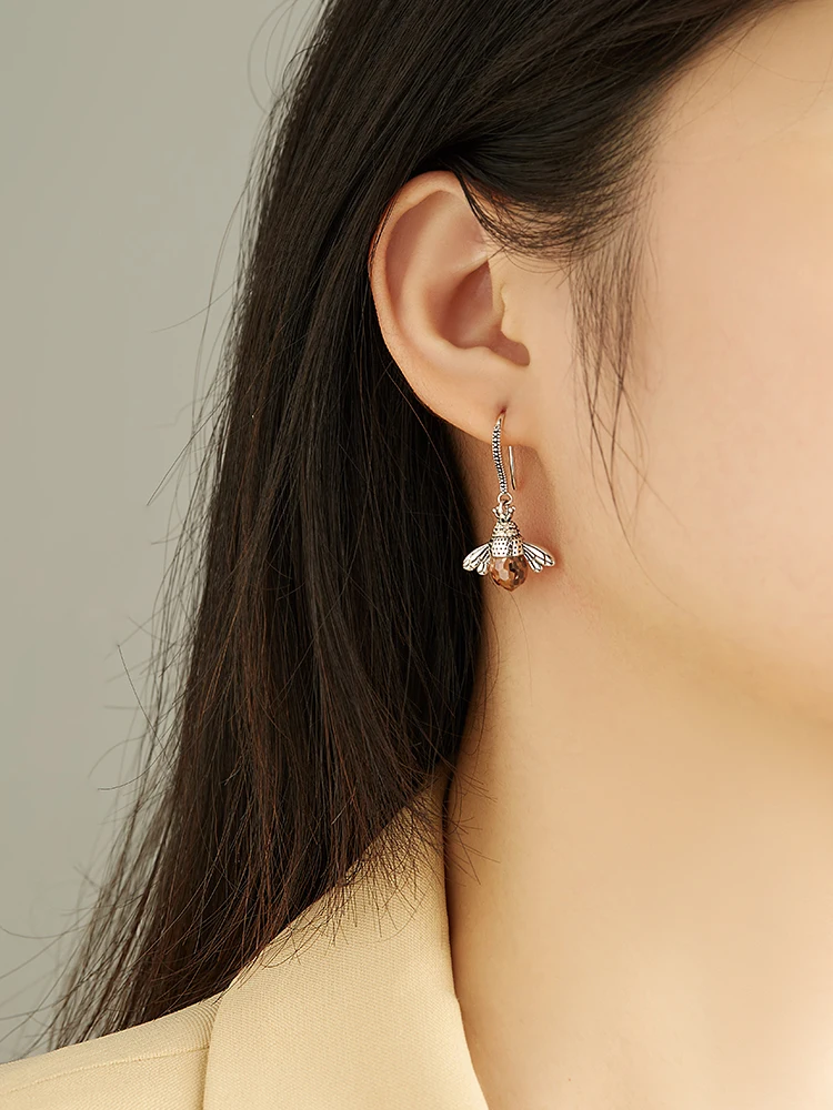 

INALIS 925 Sterling Silver Drop Earrings For Women Cubic Zirconia And Austria Crystal Bee Shape Earring Anniversary Fine Jewelry