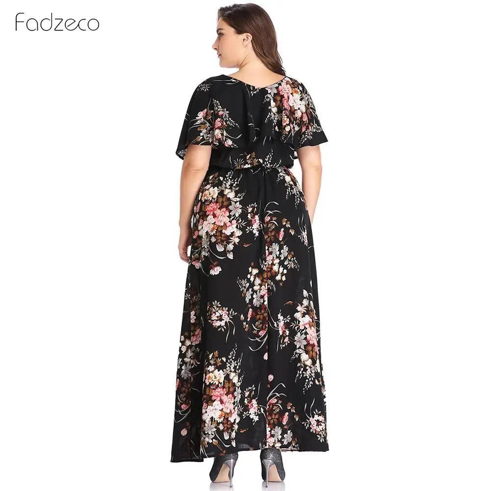 Для женщин Большие размеры летнее платье Женский V образным вырезом Цветочный