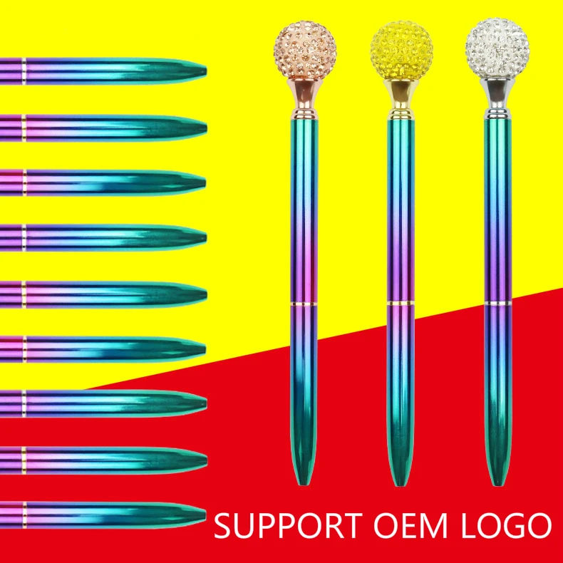 50pcs/lot Large diamond Ballpoint Pen Gem Metal With Large Diamond Pen Fashion School Office Supplies Gift support logo print