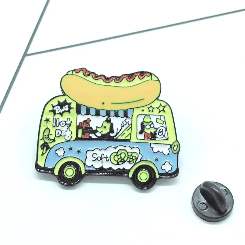 Значки с героями мультфильмов мобильный хот-дог брошь машина для женщин