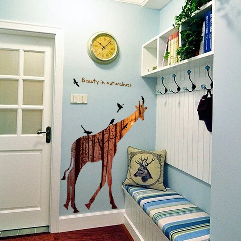 3D Виниловые наклейки на стену с изображением двух жирафов и бабочек для детской