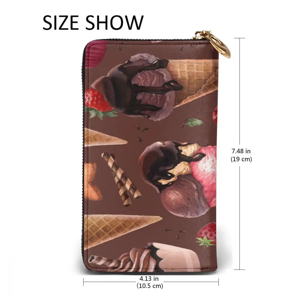 

2021 Leather Wallet Long Watercolor Ice Cream Multiple Cards Holder Clutch Female Male Purse Standard Wallet