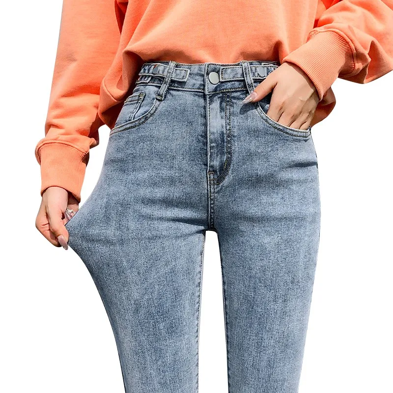 

FAKUNTN High Waist Full Women Jeans Length Skinny Elastic Denim Female Pencil Pants Mom Jeans