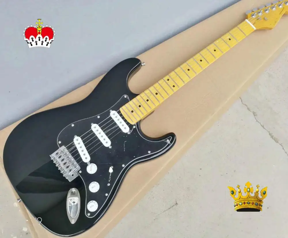 

Top quality FPST-1024 black color solid body black pickguard maple fretboard electric guitar, Free shipping