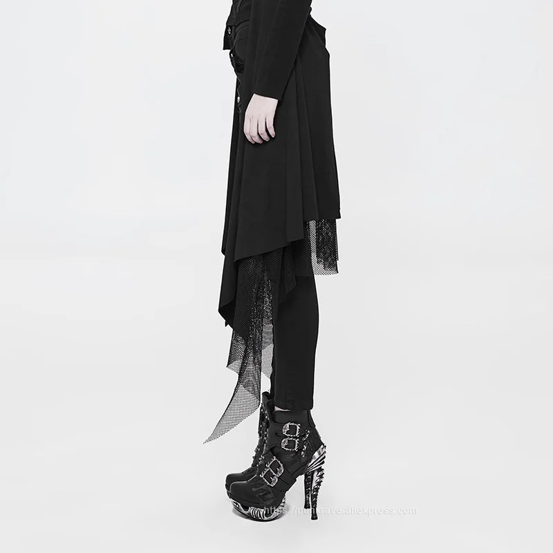 PUNK RAVE Women's Punk Rock Biker Fashion Personality Dilapidated Streetwear Casual Women Black Pants Broken Mesh Trousers | Женская