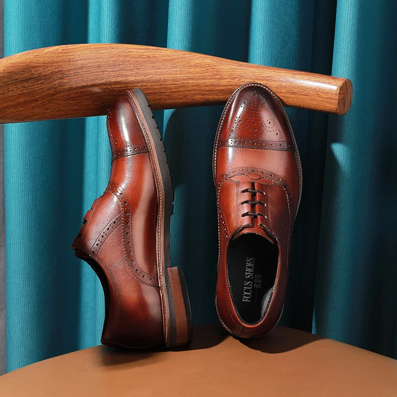 

Мужские деловые классические кожаные туфли, резная обувь на шнуровке, на толстой подошве, полуботинки в повседневном стиле