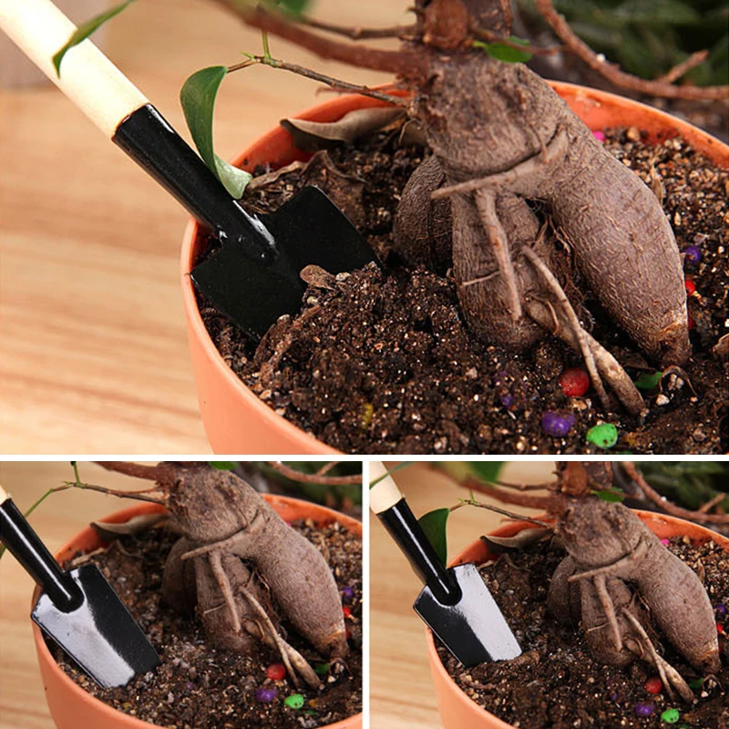 

3 Pcs/set Mini Spade Shovel Harrow Flowerpot Tools Potted Plants Maintenance Wooden Handle Plant Soil Shovels Gardening Tools