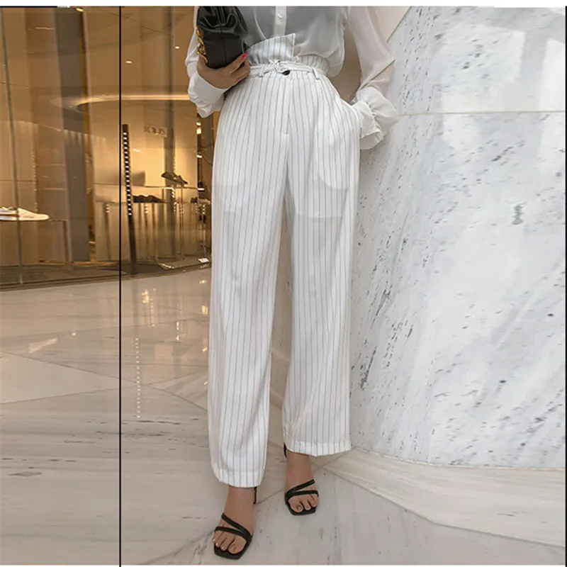 HziriP полосатые повседневные свободные прямые женские Костюмные брюки 2021 новые