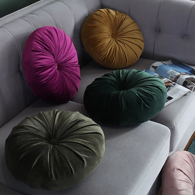 

2022 Cushion Bed Decorative Round Pillow Vintage Luxury Velvet Soft Coussin Sofa Chair Room Decorating