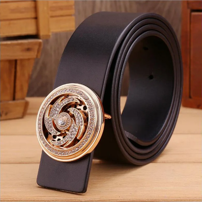

Round Gemstone Diamond Buckle Genuine Leather Belt Luxury Designer Cowskin Jeans Belts High Grade Strap Waistband XKS150