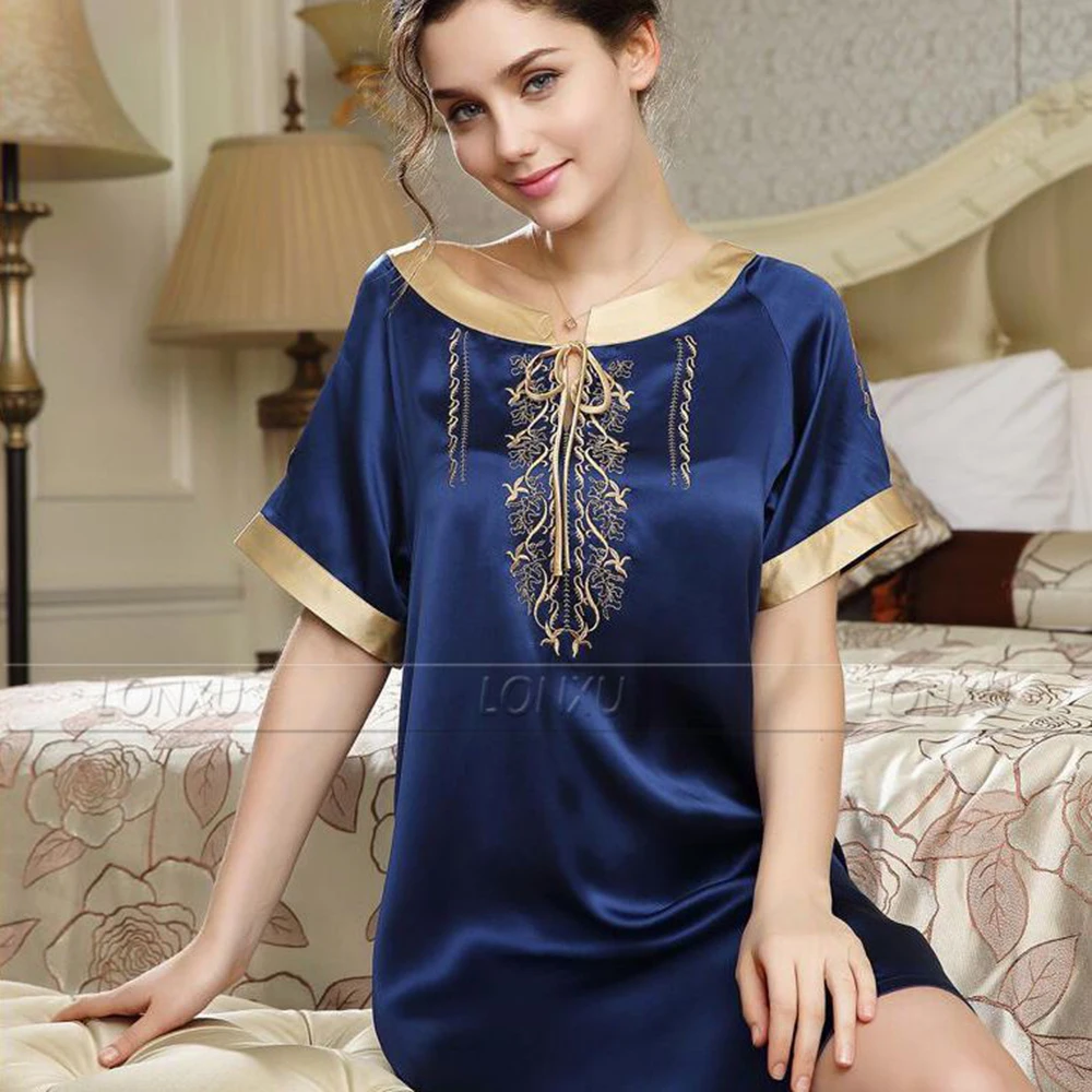 

Womens Satin Pajamas Sleepwear Sleepshirts Nightdress Lingerie Nightskirt Nightie S M L XL__ Suitable for four seasons