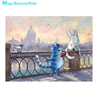 Синий мультфильм кошка Алмазная картина круглая полная дрель животное Nouveaute DIY мозаика вышивка 5D Вышивка крестом домашний декор подарки