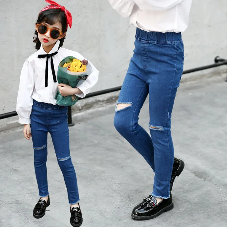 

Big Kid Elastic Force Skinny Jeans Kids Jeans for Teenage Girl 3-12T Girls Spring Clothes Denim for Girls Ripped Jeans for Girl