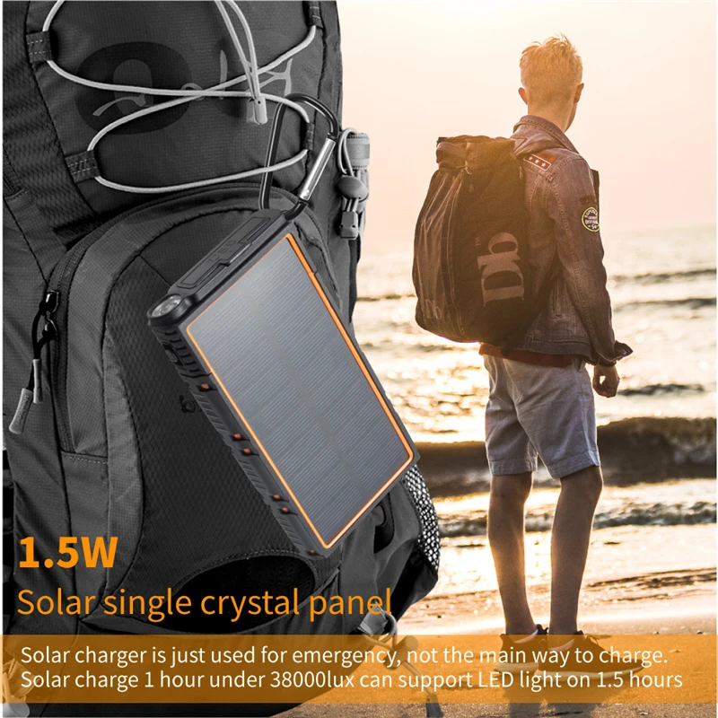 

Solar Power Bank 15000mAh Portable Waterproof Powerbank with Flashlight for Climbing Travel Poverbank For Xiaomi Mi 9 iPhone 11