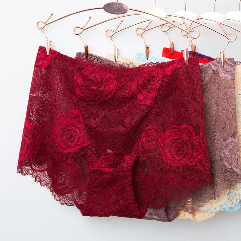 

Underwear Women High Waist Sexy Lace Panties Ultra-thin Briefs Seamless Lingerie Ladies Panties Rose Pattern Female Knickers