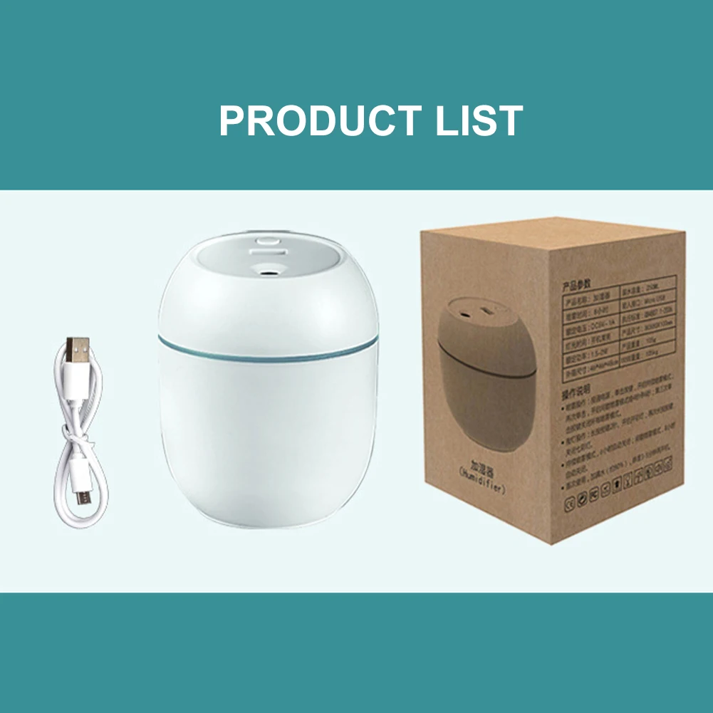 

2 Modes 250 ML USB Portable Air Humidifier Essential Oil Diffuser Auto Off with LED Light for Home Car Mist Maker Face Steamer
