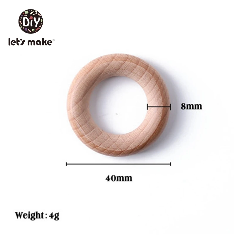 40mm Let's Make 5 шт., 60 мм, буковое деревянное кольцо, пищевые материалы, поделки своими руками, дерево, Прорезывание Зубов, Детские аксессуары, подвесные игрушки, детские Прорезыватели - Цвет: 40mm