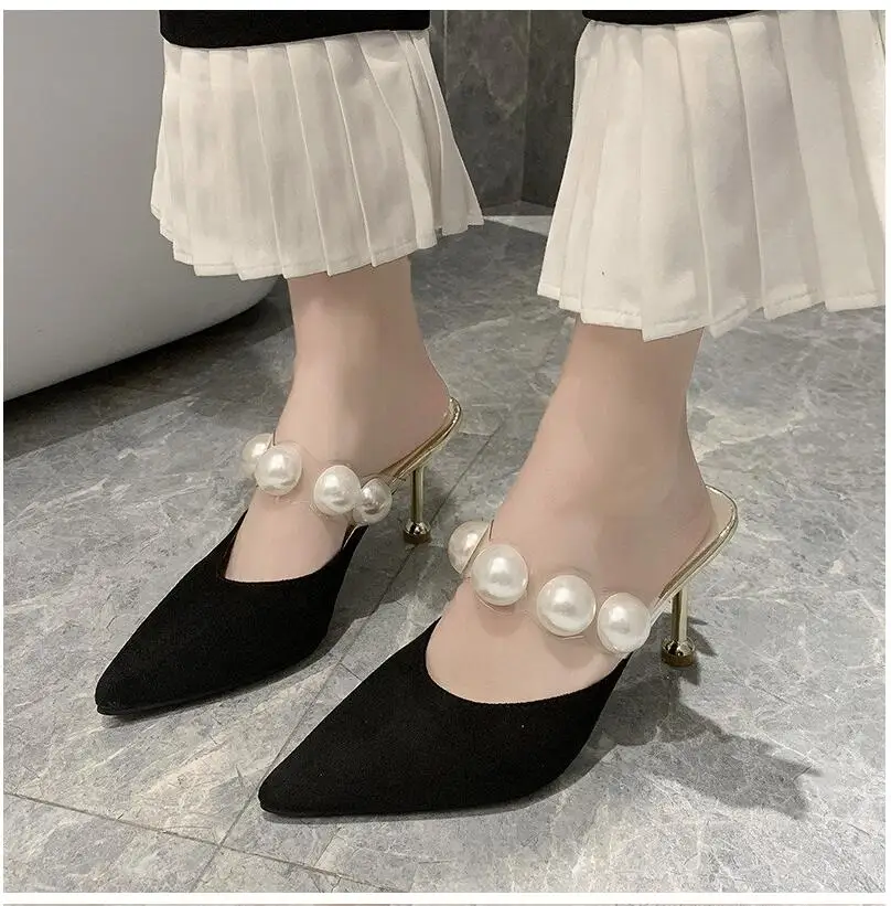 Pearl Baotou Sandals Fashion Slippers Summer Women's High Heels 2021 Ladies Outdoor Slippers