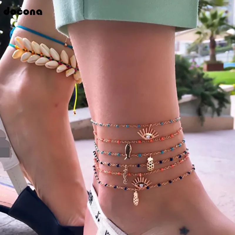 Docona Золотой глаз рыбы кулон с ананасом анклет (браслет на ногу комплект ювелирных