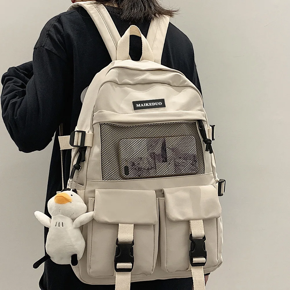 

College Mesh Ladies Backpack Waterproof Female Fashion School Bag Laptop Student Girl Backpack Nylon Men Women Net Bag Book Male