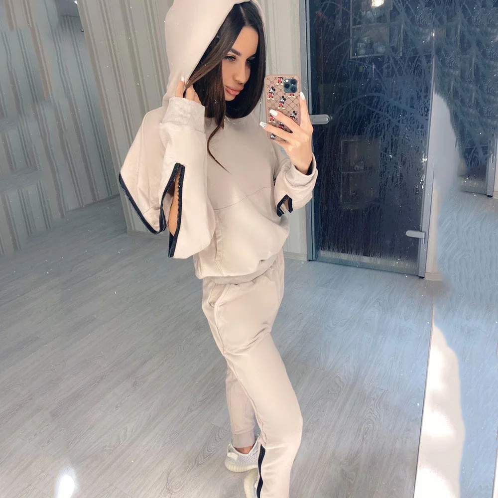 

Casual Women Crop Jogging Tight Two-piece Suit Zipper Hoodie Sweat Suits