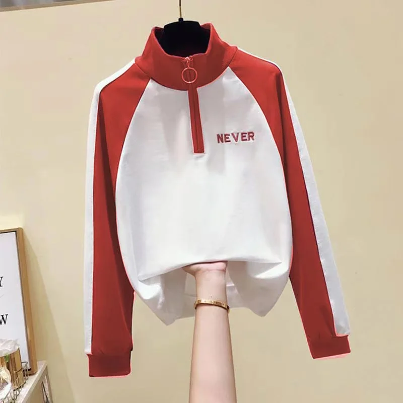 

2021 In the spring of the new Embroidered Zipper Joining together Long sleeve fleece