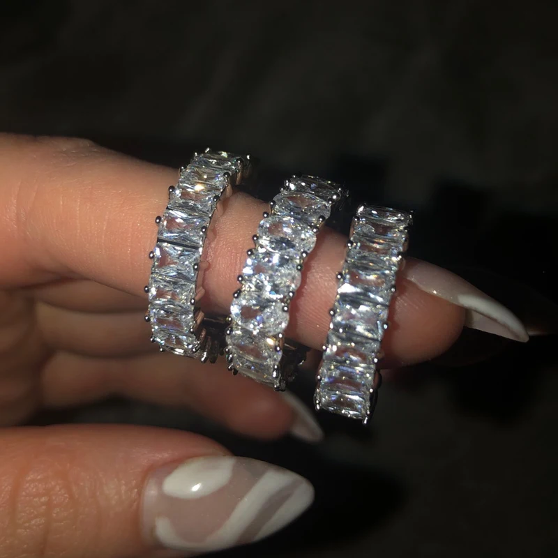 

Fashion Luxury Multicolor Charm AAA Baguette Cubic Zirconia Engagement Wedding Rings for Women T Shape Stone Party Jewelry Gift
