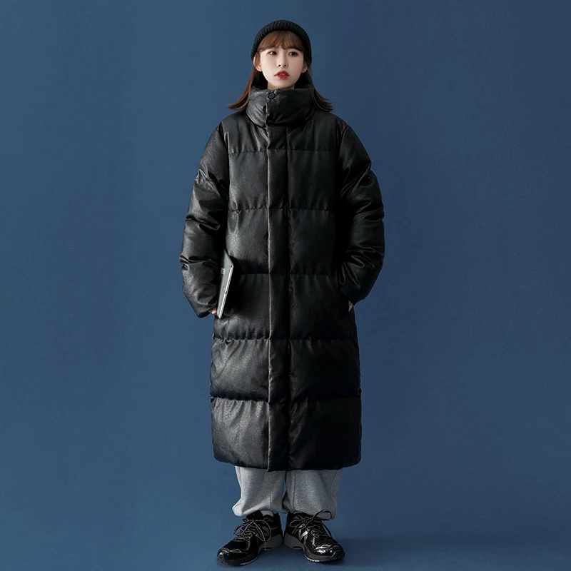 

Winter Jacket Down Cotton Jacket Women Oversize Warm Parkas 2021 New Pu Leather Cotton Jacket Long Down Cotton Padded Outwear