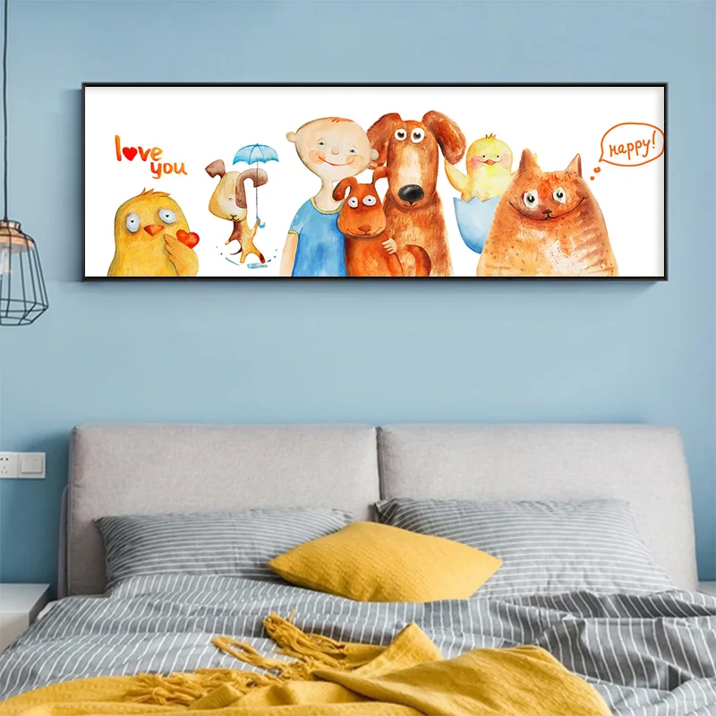 Скандинавский мультфильм детская комната холст живопись девочка плакат