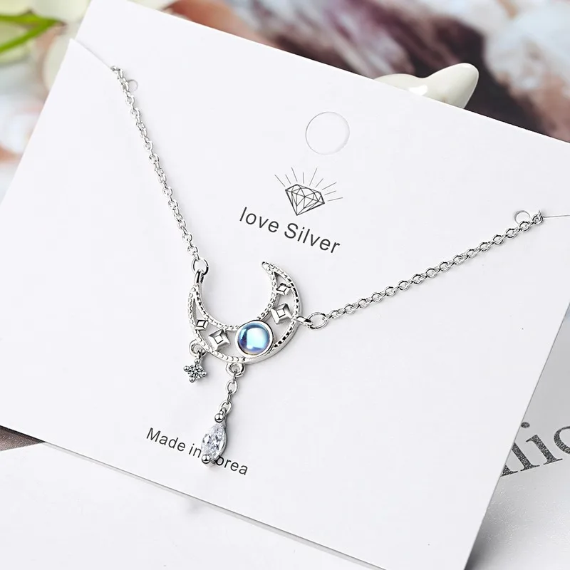 

Choker Necklaces for Women 925 Silver Opal Star Moon Charm Pendants Necklace