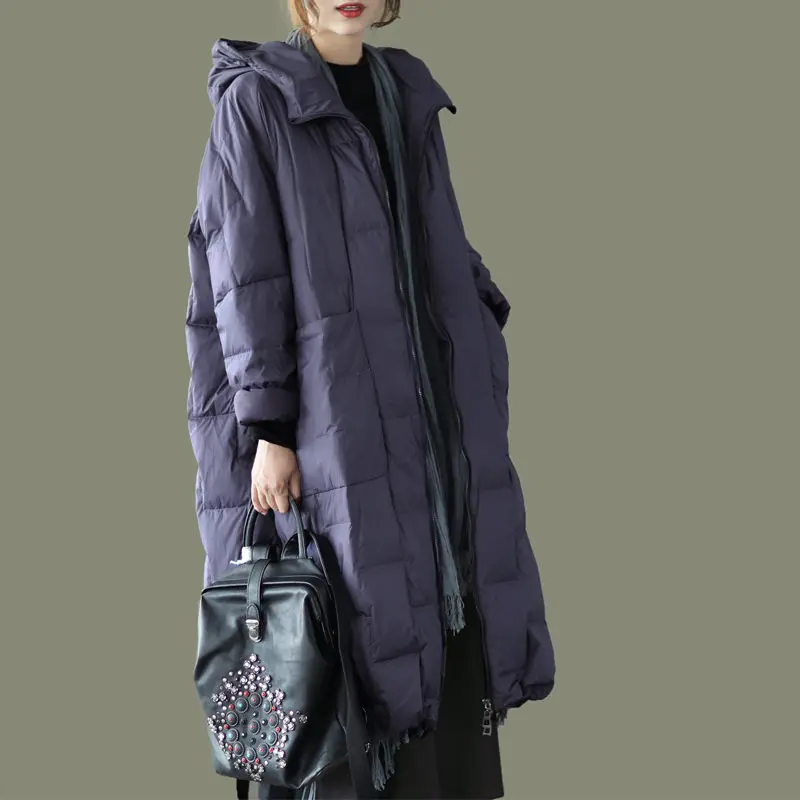 

Winter Korean Fashion White Duck Down Jacket Warm Casual Loose Hooded Diamond Plaid Long Thick Coat 2020 New Parka Abrigos y195