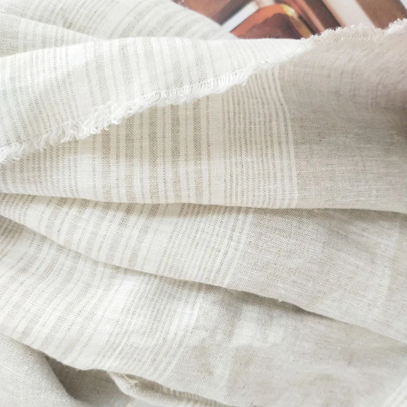 Grey Stripe 1 м чистая льняная ткань 110 дюймов ширина 165gsm вес ферментированный камень мыть полосой ткань пряжа краситель полосы для постельных комплектов - Цвет: Grey Stripe