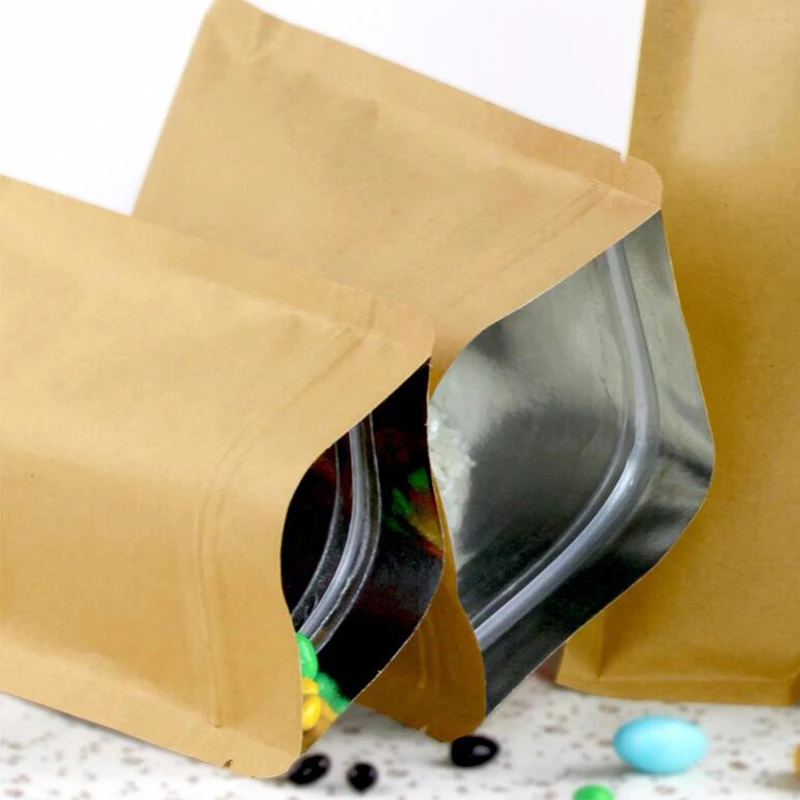 100 шт. дой Пак из крафт бумаги мешок замка застежка молнии с Алюминий Фольга Еда