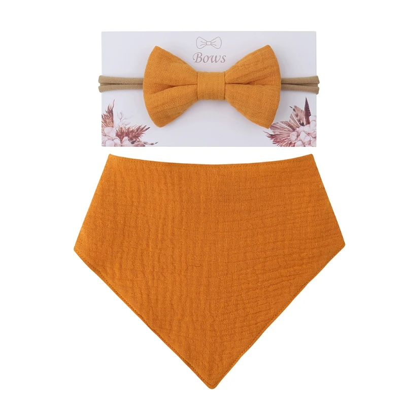 

2 Pcs Baby Girls Elastic Bow Headband Saliva Towel Set Princess Bowknot Hair Band Bibs Feeding Burp Cloth Kit Soft Pure