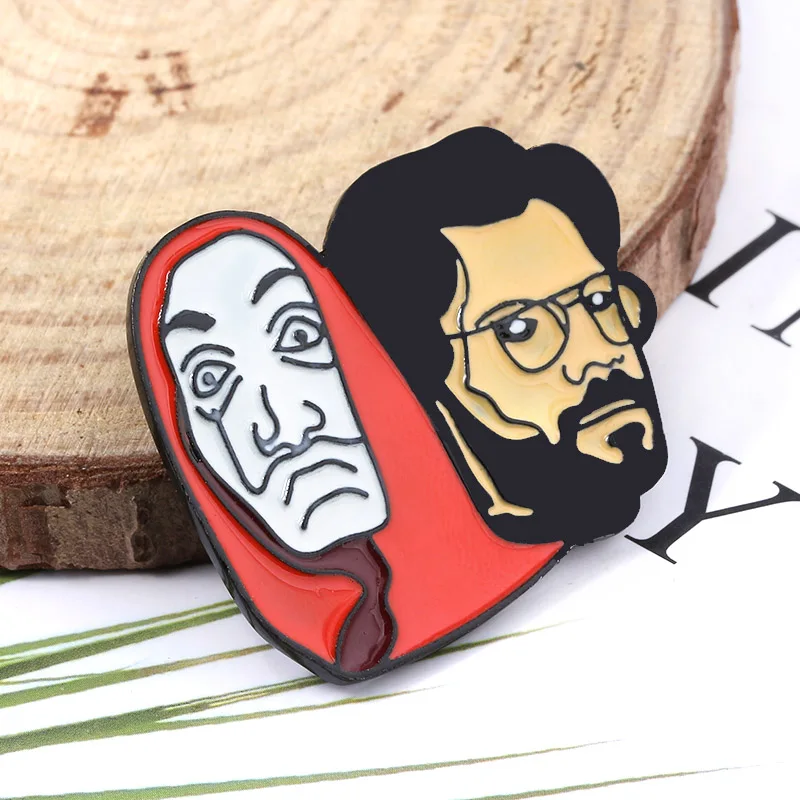 La Casa De Papel Pin Brooch The House of Paper Money Heist Salvador Dali Funny Face Enamel Brooches Car Keyring Xmas J | Украшения и