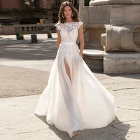 thinyfull 2021 lace boho wedding dresses with side split appliques backless beach a line princess wedding party gowns vestidos