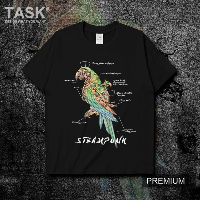 

Steampunk Parrot Transformation Illustration T-Shirt Cotton O-Neck Short Sleeve Steampunk Enthusiasts Men's T-Shirt Size S-3XL