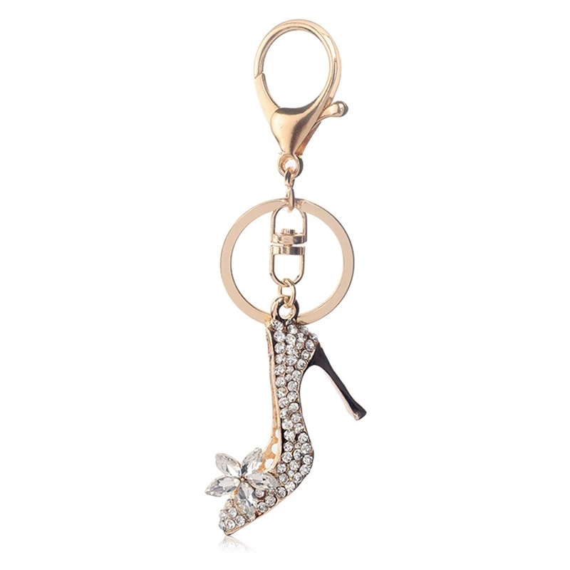 New Creative High Heel Shoes Pendants Keychain Rhinestone Crystal Gold Color Purse Car Key Chain Bag Decorative Keyrings | Украшения и