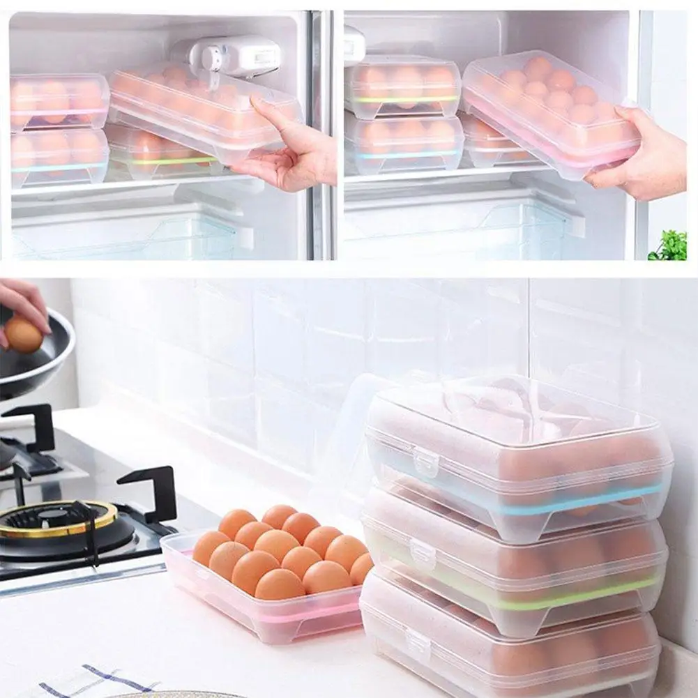 

Egg Box 15 Compartments Kitchen Crisper Picnic Portable Plastic Storage Storage Box Device Egg Box Container C3G3