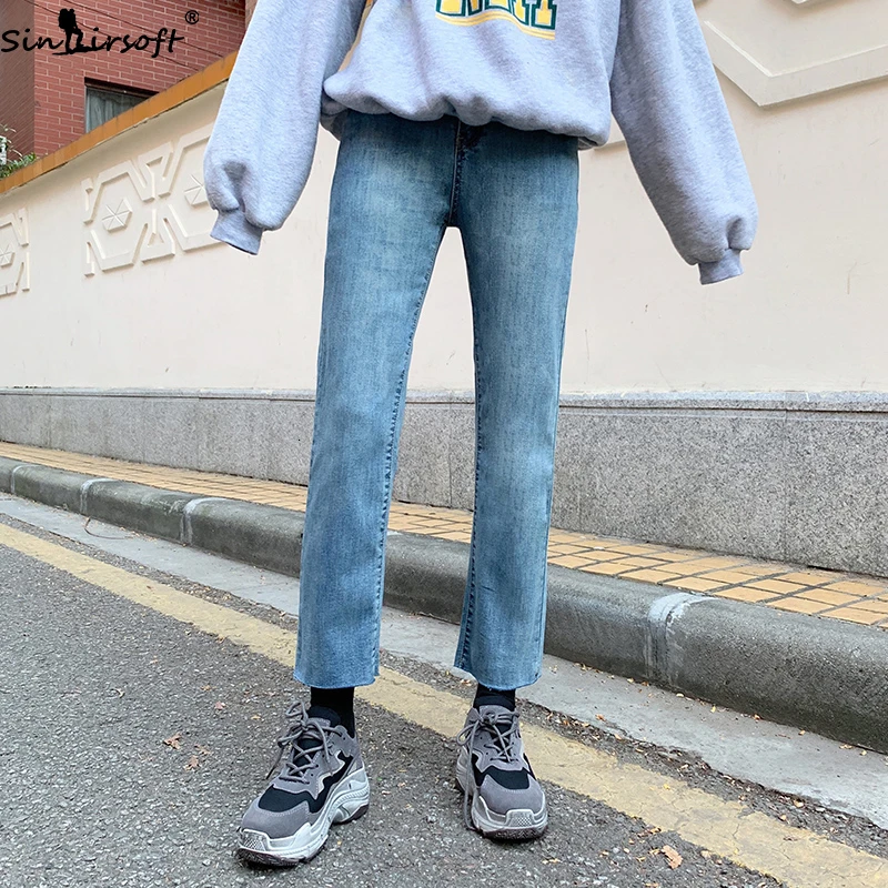 Всесезонные новые хлопковые мягкие и бархатные узкие джинсы с высокой талией