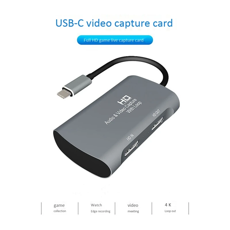 

Type-C HDMI Video Capture Card 4K Sn USB3.0 Mic o Live Broad Stream