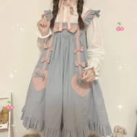 japanese soft sister dress suspender strap cute girl lolita kawaii harajuku pink bow blue cute teens preppy style vestidos