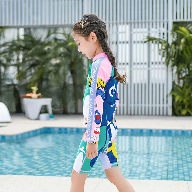 Купальный костюм для девочек из двух предметов с длинным рукавом и защитой от